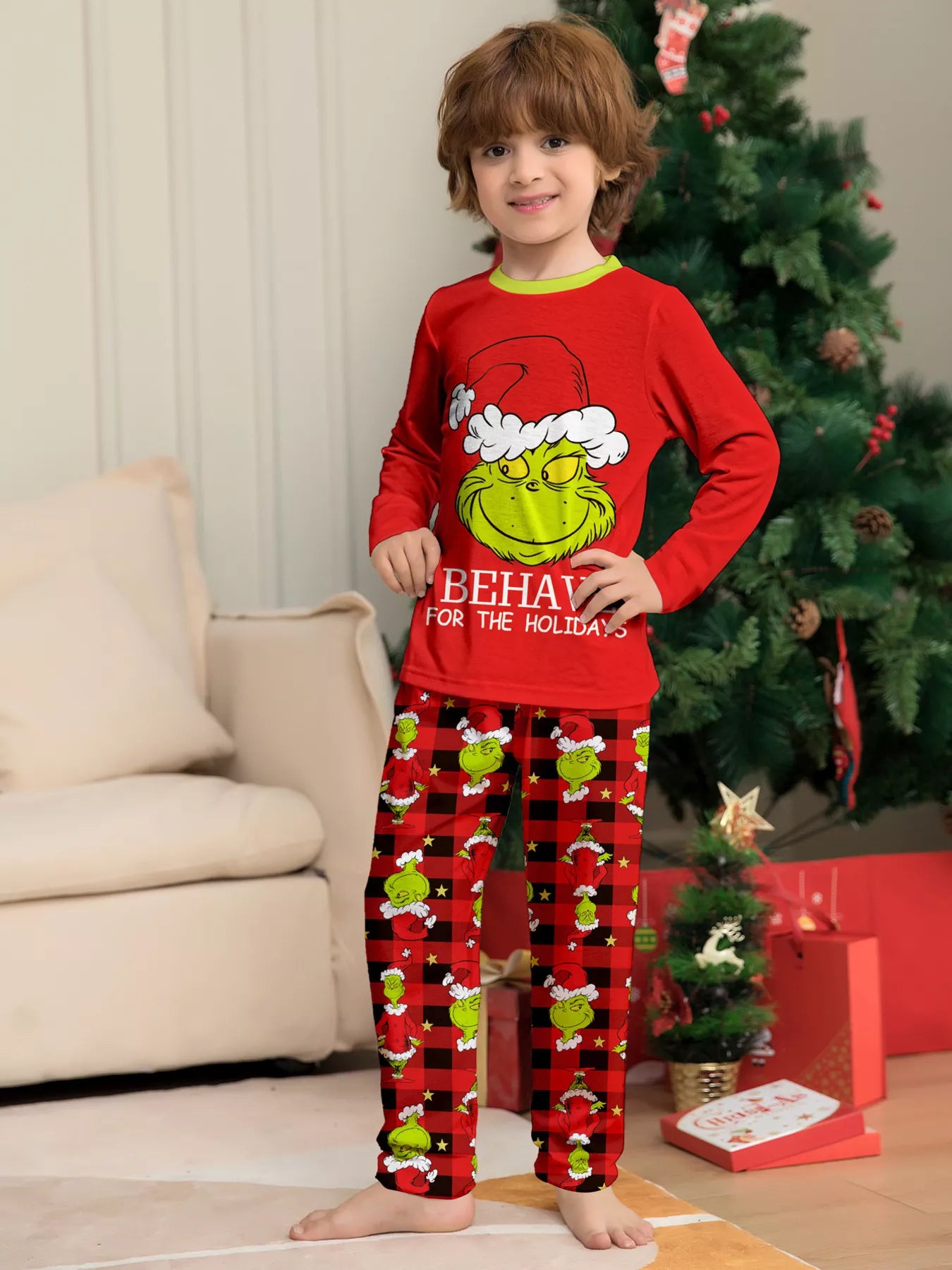 Full Size Grinch Themed Matching Family Christmas Pajama Set Plus Size
