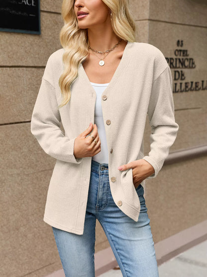 V-Neck Button-Down Cardigan