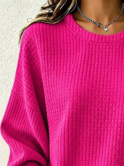 Full Size Waffle Knit Long Sleeve Crew Neck Sweatshirt Plus Size