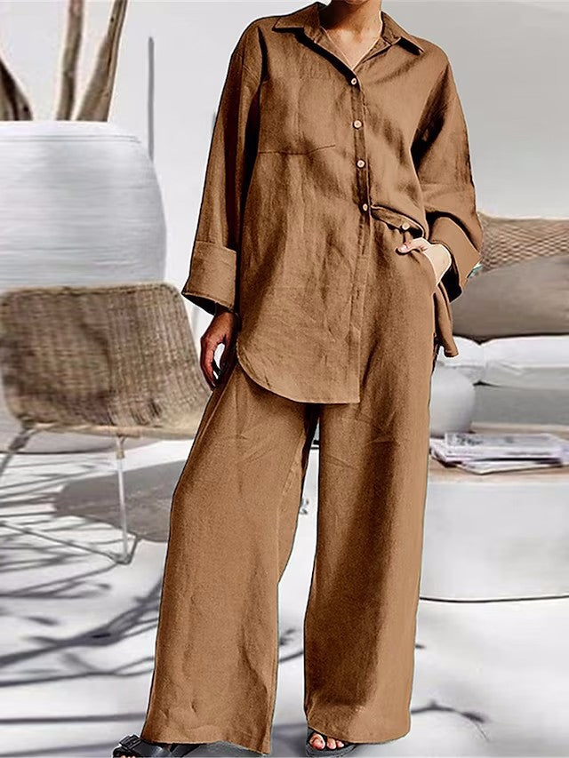 Casual Long Sleeves Shirt Loose Pants Two-Pieces Suit