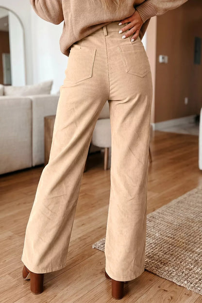 Corduroy Side Panel Colorblock Straight Leg Pants