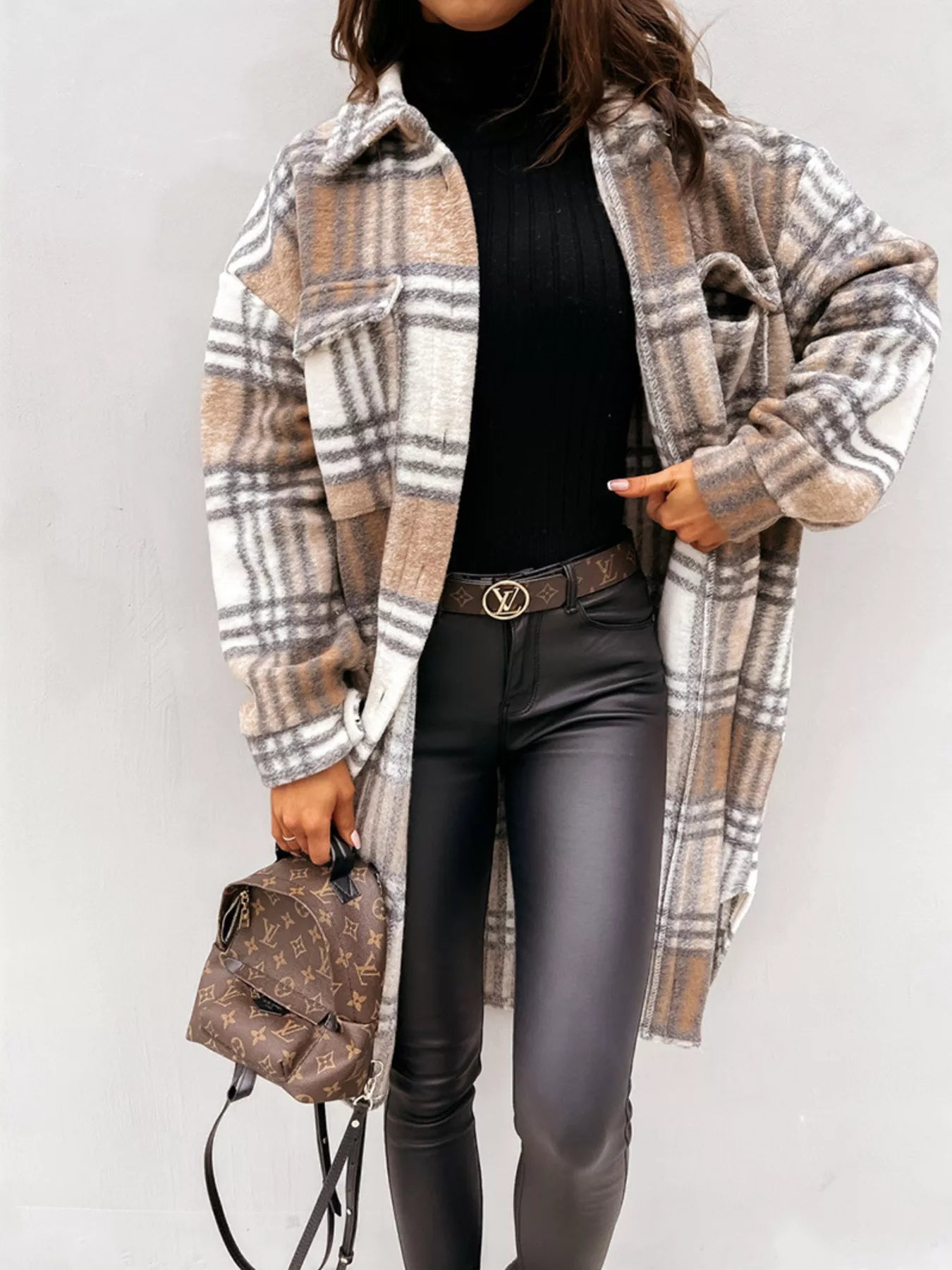 Longline Plaid Button-Up Coat for Women | Boutique Outerwear
