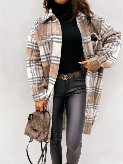 Longline Plaid Button-Up Coat for Women | Boutique Outerwear