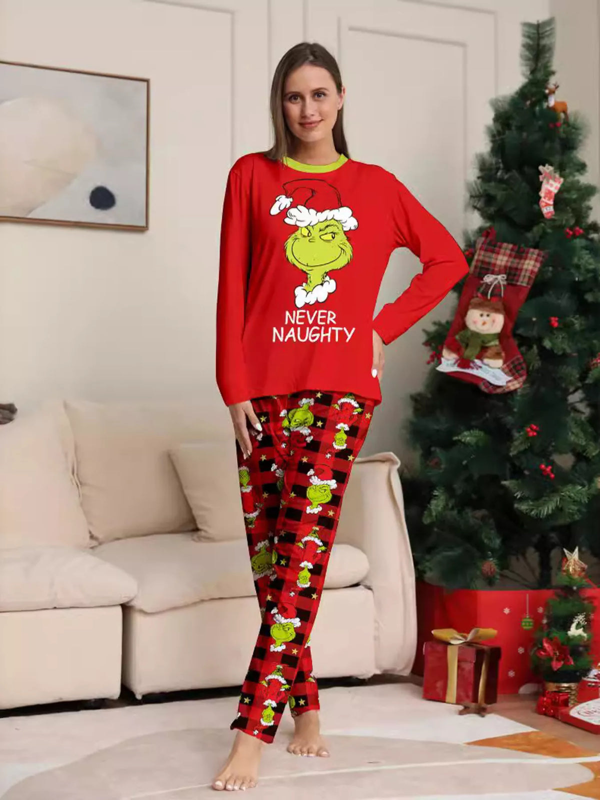 Full Size Grinch Themed Matching Family Christmas Pajama Set Plus Size