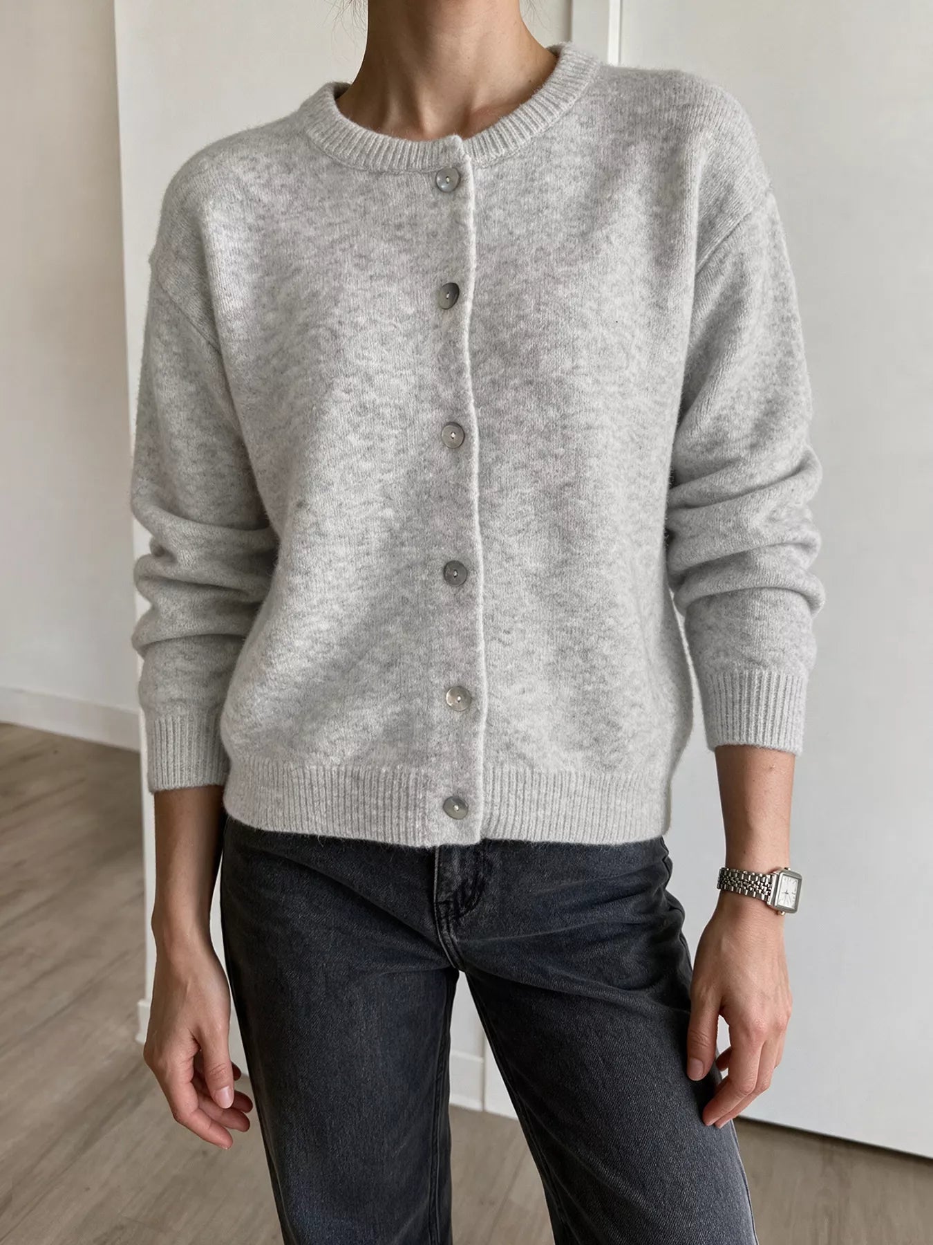 Crew Neck Button-Down Cardigan