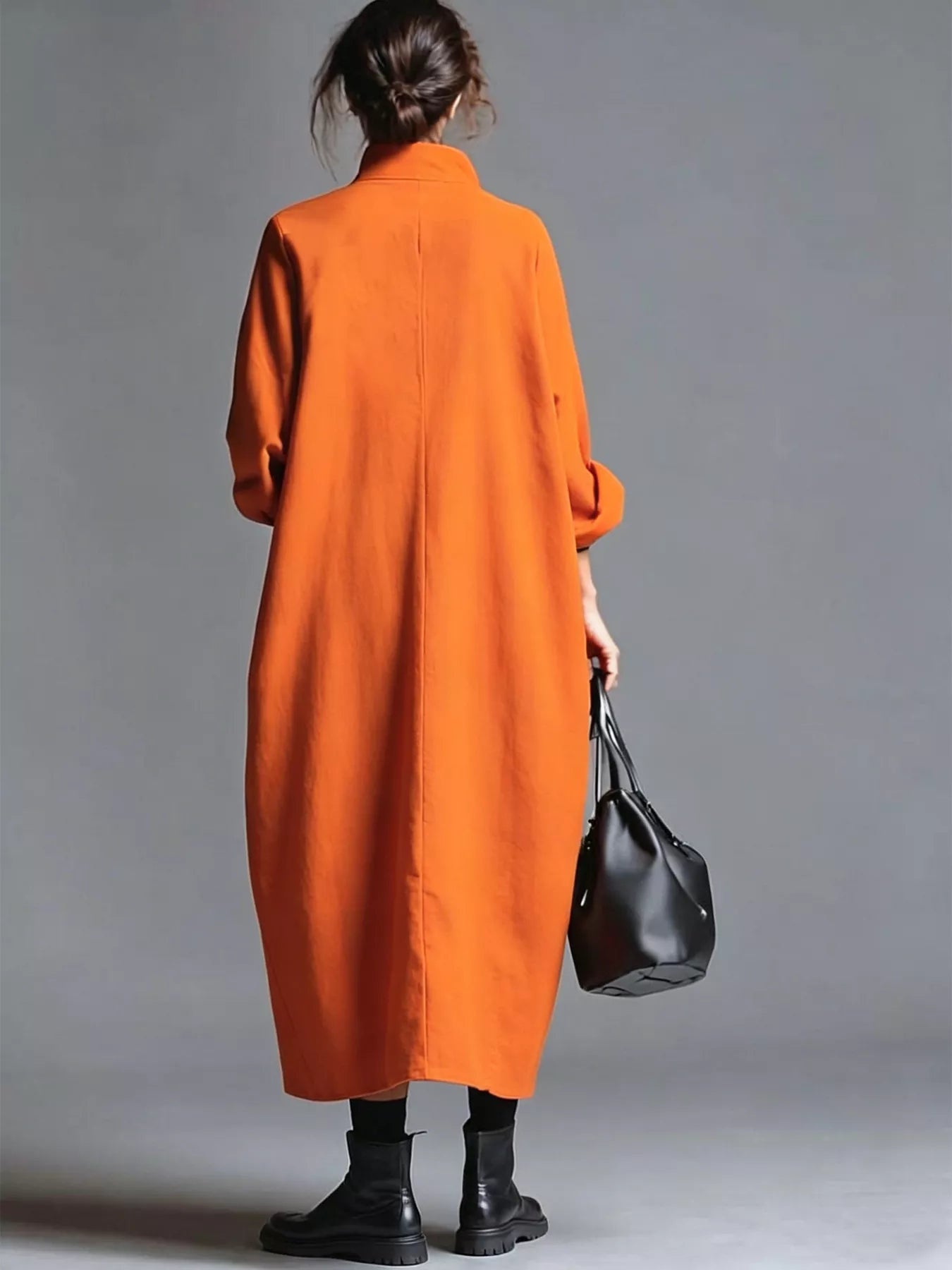 Full Size Loose-Fit Mock Neck Midi Dress with Pockets Plus Size