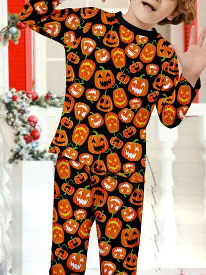 Full Size Family Matching Halloween Pumpkin Print Pajama Set Plus Size