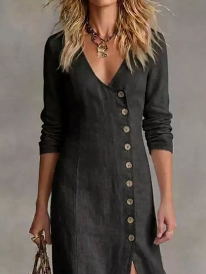 Slit Button-Down Midi Dress