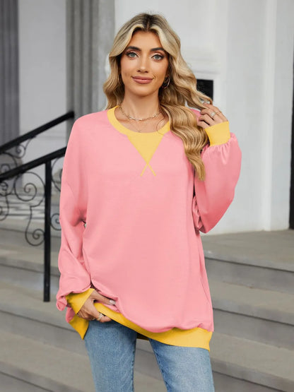 Contrast Round Neck Long Sleeve Sweatshirt