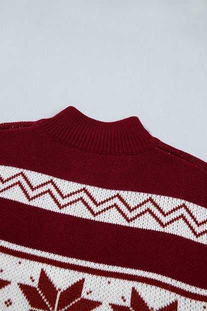 Geometric Pattern Zip-Up Knit Long Sleeve Regular Fit Cardigan