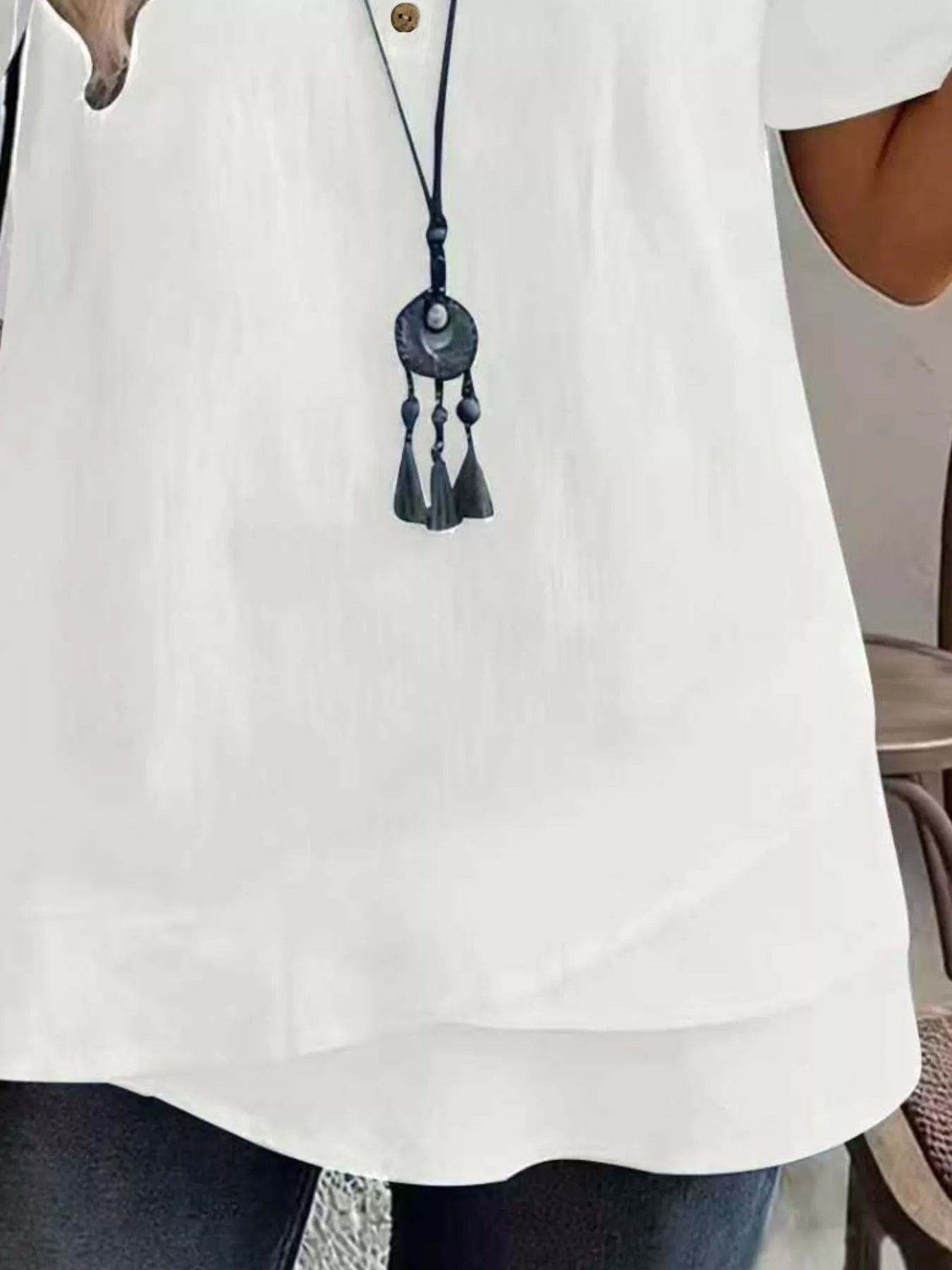Notched Short Sleeve Blouse