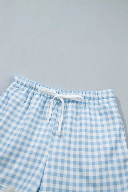 Gingham Long Sleeve Sweatshirt and Shorts Set