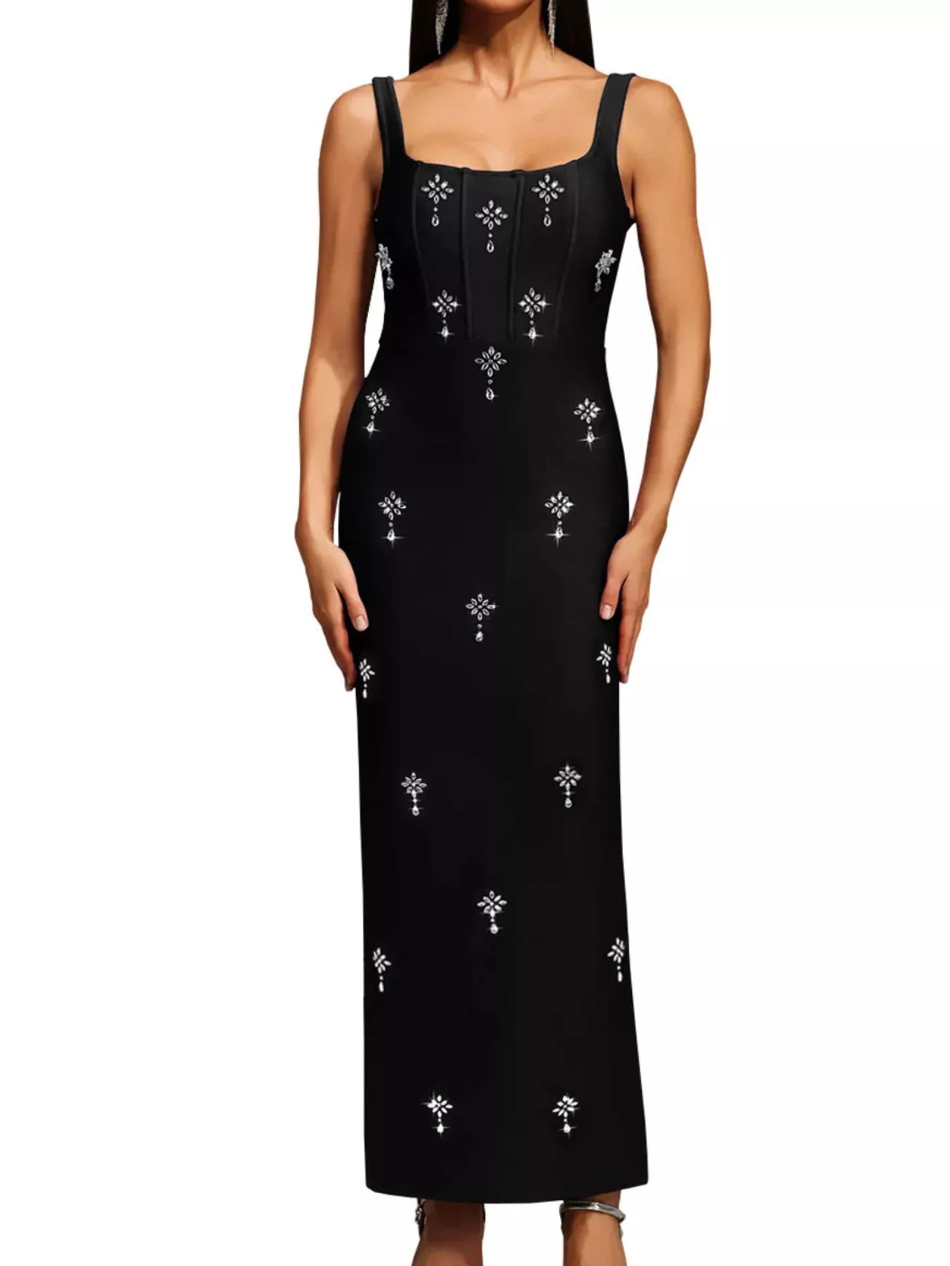 Rhinestone Embellished Bodycon Maxi Dress