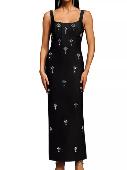 Rhinestone Embellished Bodycon Maxi Dress