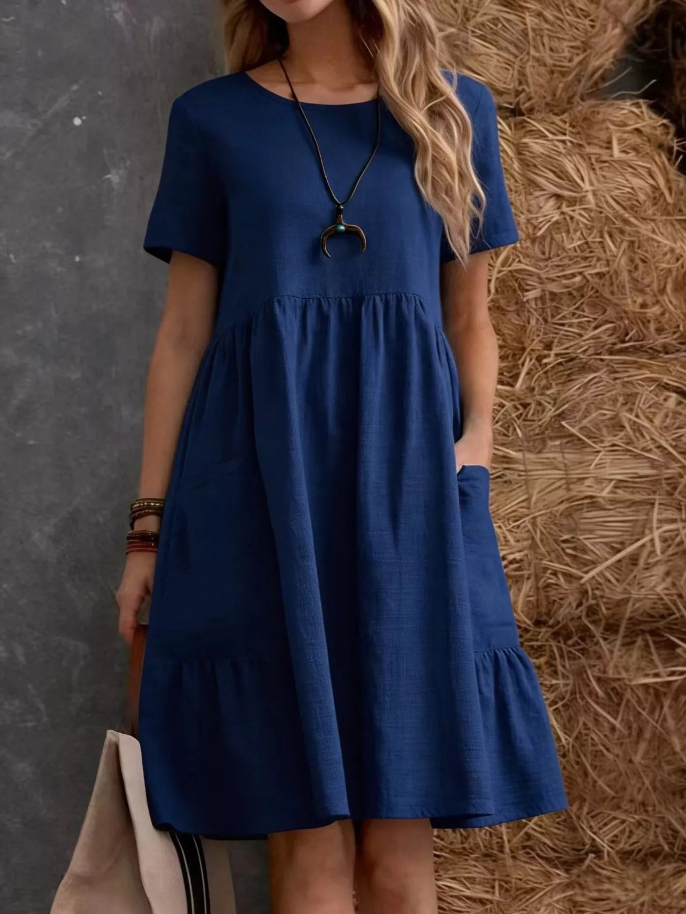 Full Size Casual Loose Fit Tiered Ruffle Hem Dress Plus Size