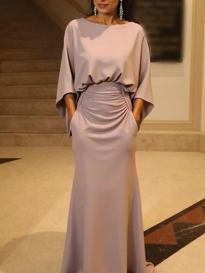 Batwing Sleeve Ruched Maxi Dress