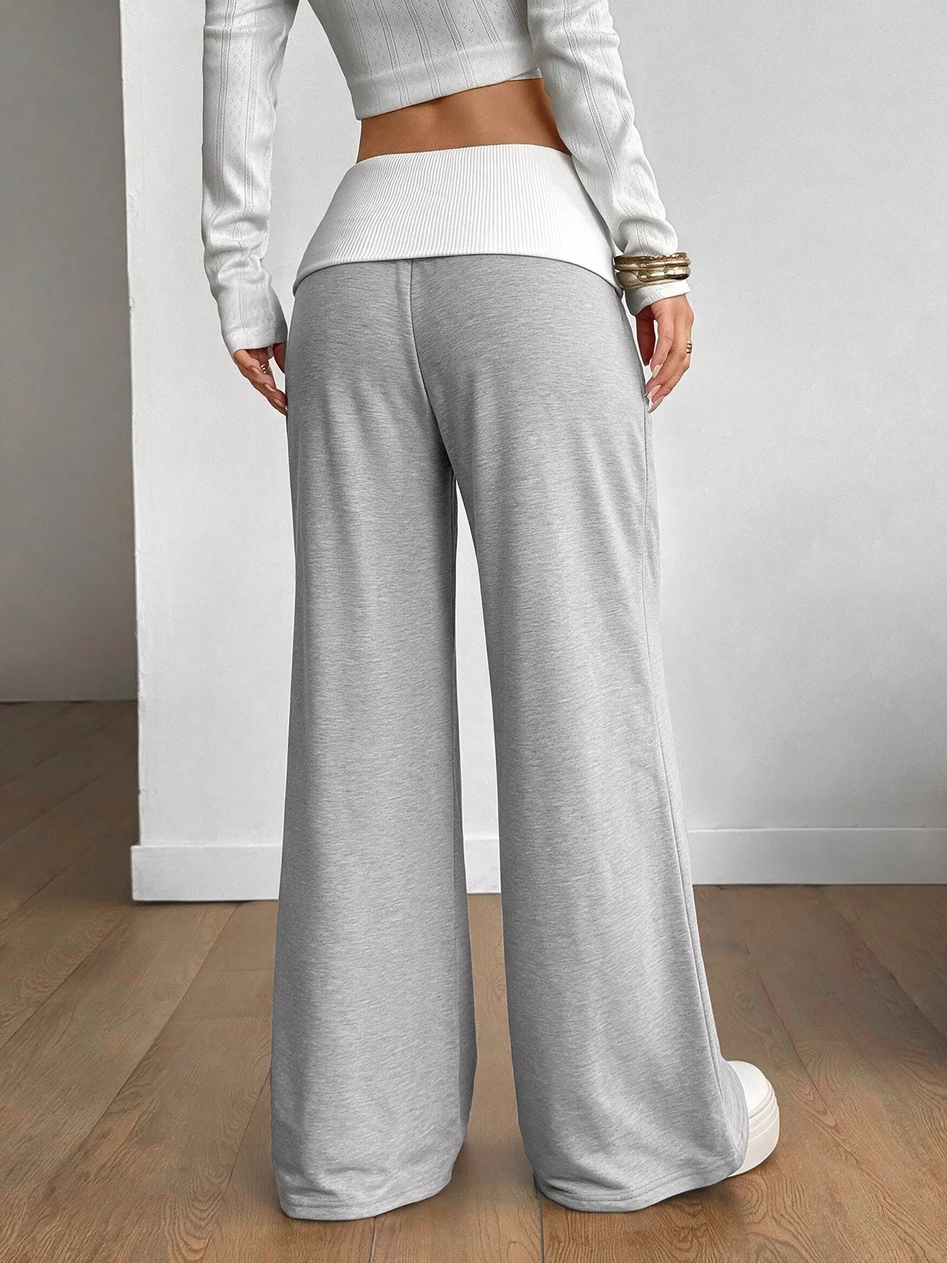 High-Waisted Wide-Leg Contrast Pants