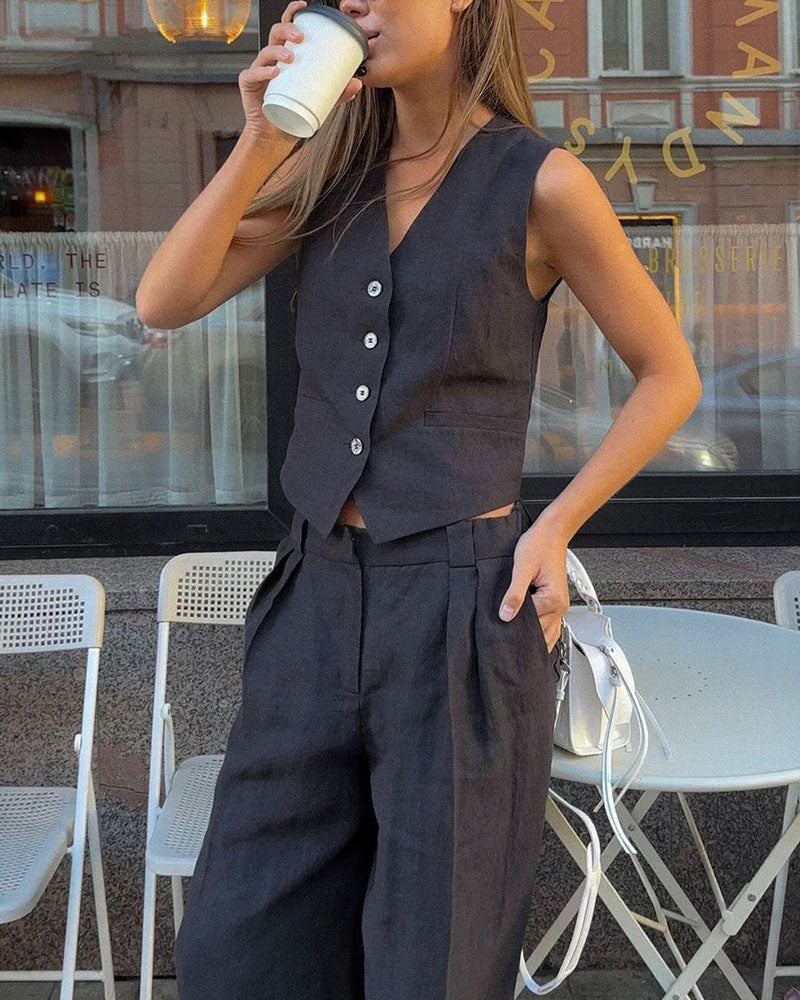 Sleeveless vest low waist pants two piece set