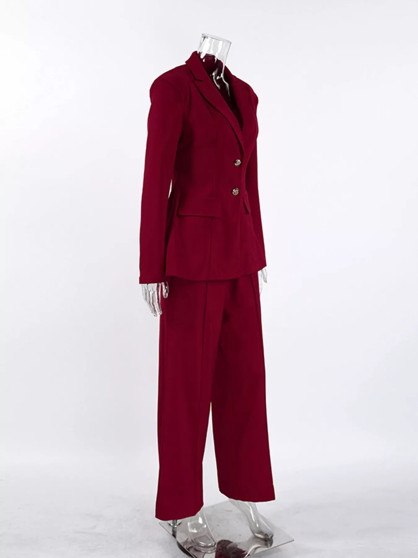 Single-Breasted Blazer and Wide-Leg Pants Set