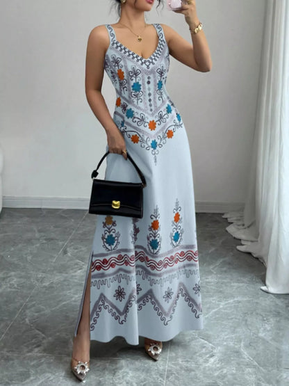 Floral Sleeveless Maxi Dress with Side Slit