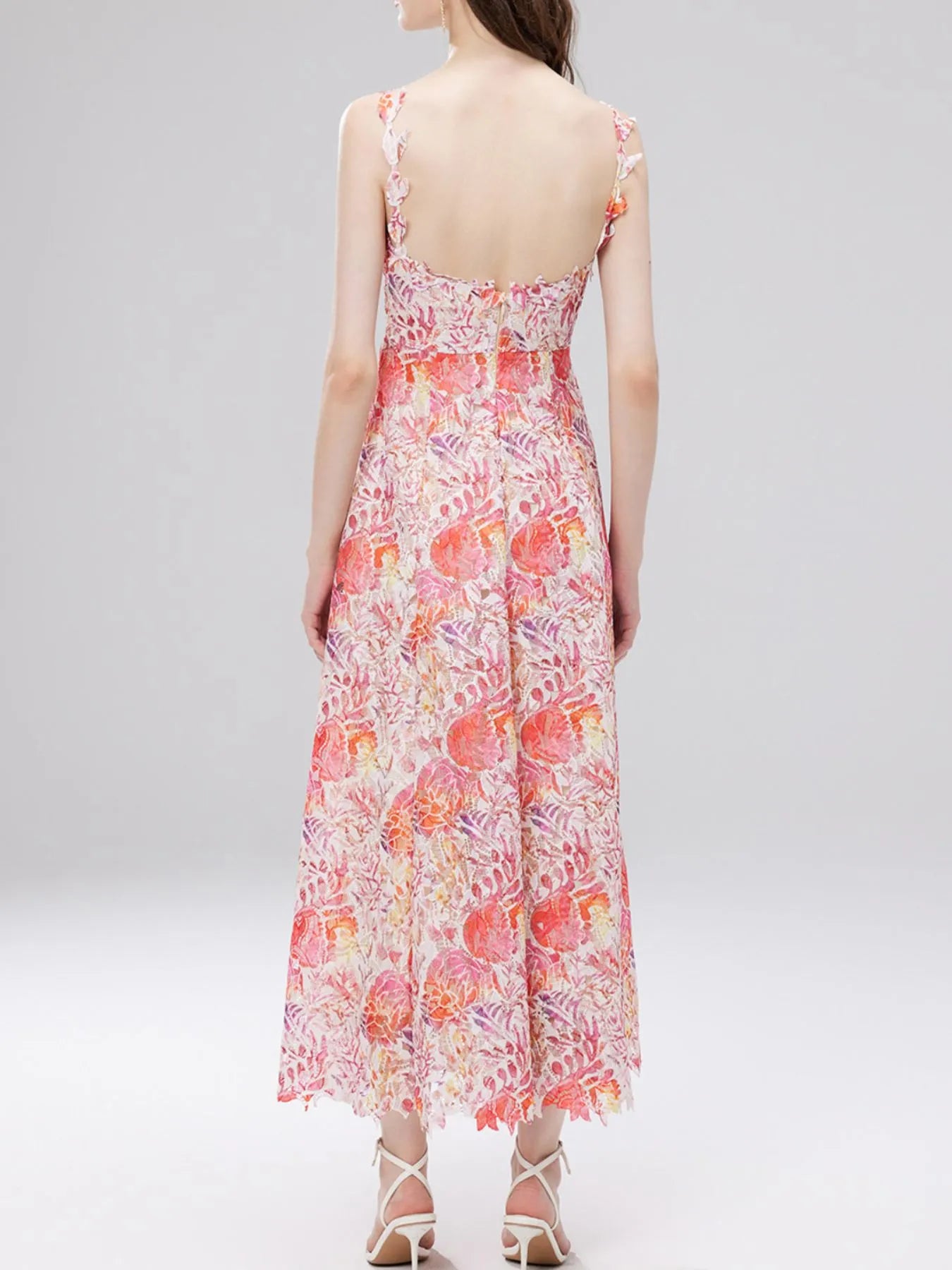 Floral Lace Sleeveless V-Neck Midi Dress