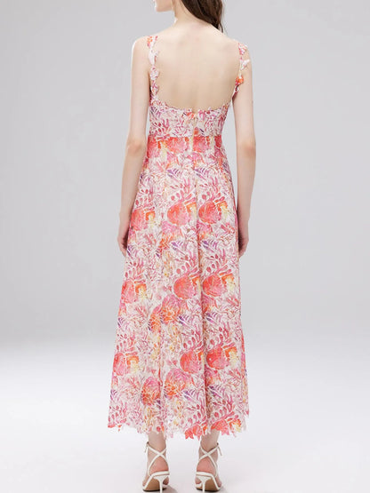 Floral Lace Sleeveless V-Neck Midi Dress