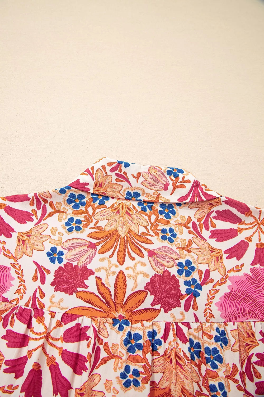 Fall Flower Print Long Sleeve Mini Dress