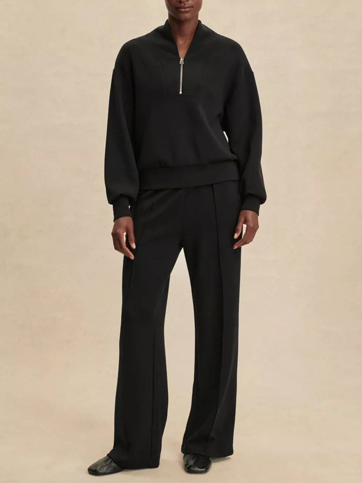 Quarter-Zip Sweatshirt and Wide-Leg Pants Set