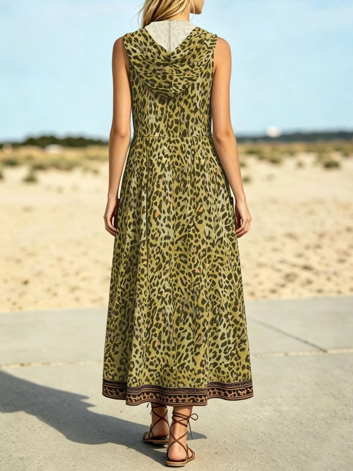 Leopard Zip Front Hooded Dress