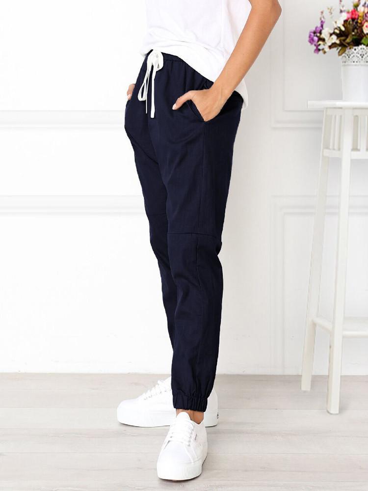 Drawstring Elastic Waist Pockets Jogger Pants