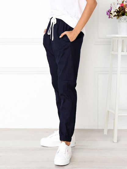 Drawstring Elastic Waist Pockets Jogger Pants