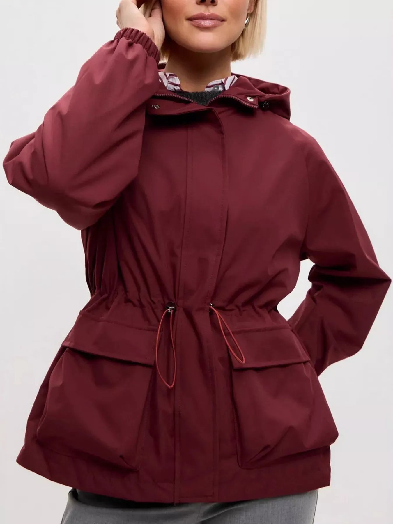 Drawstring Waist Hooded Windbreaker Outerwear