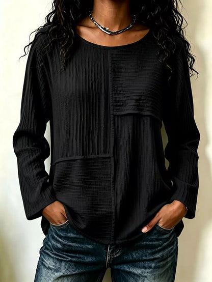 Women's Textured Patchwork Long Sleeve Top