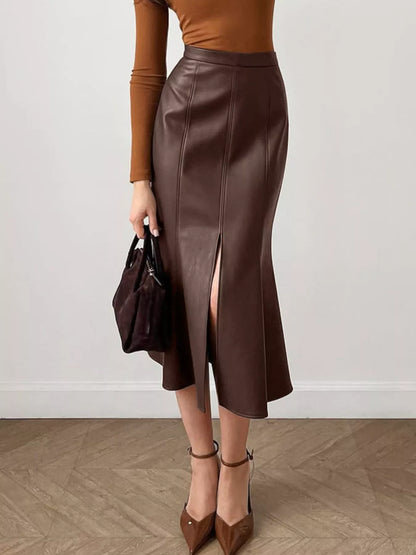 Slit Mermaid Midi Skirt