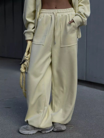 Oversized Zip-Up Hoodie and Wide-Leg Pants Set