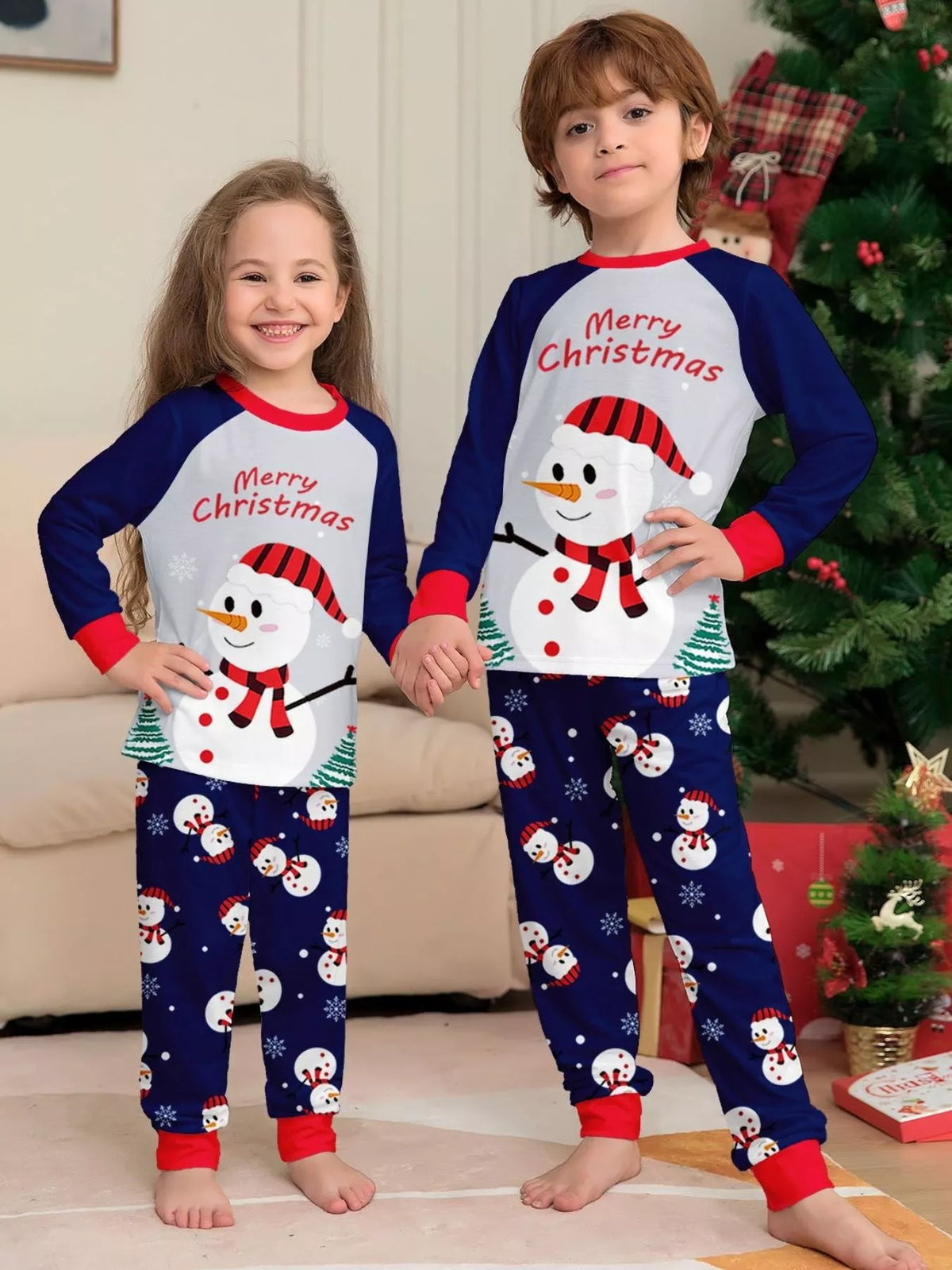 Full Size Family Matching Christmas Snowman Print Pajama Set Plus Size