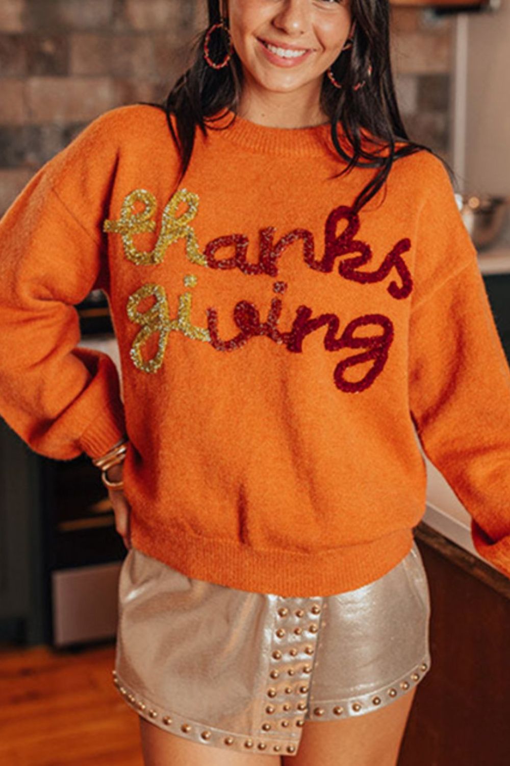 Blue Zone Planet | Thanksgiving Round Neck Dropped Shoulder Sweater