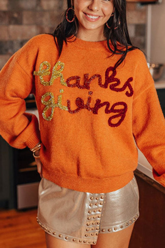 Blue Zone Planet | Thanksgiving Round Neck Dropped Shoulder Sweater