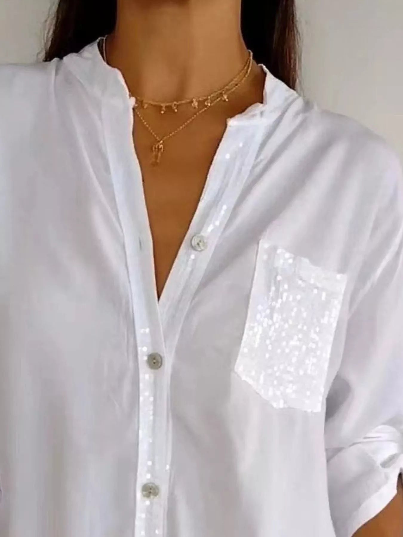 Full Size Sequin Detail Button-Down Shirt Plus Size