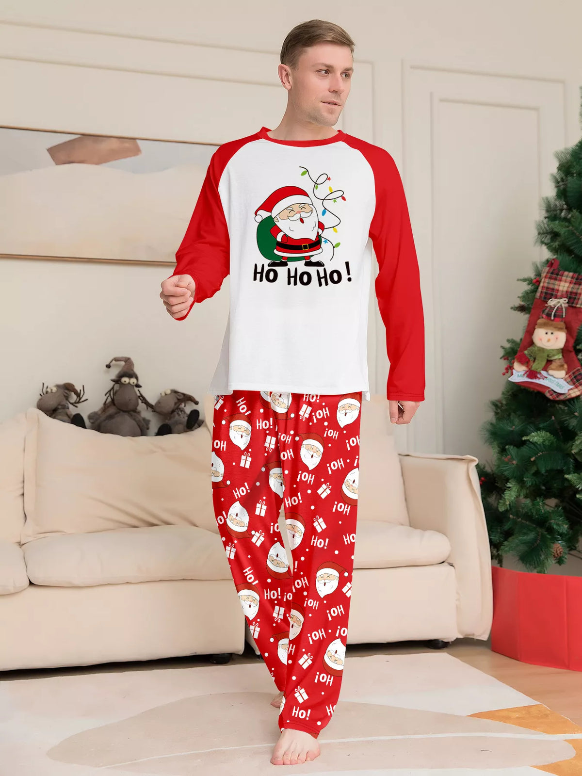 Full Size Matching Family Christmas Santa Claus Pajamas Set Plus Size