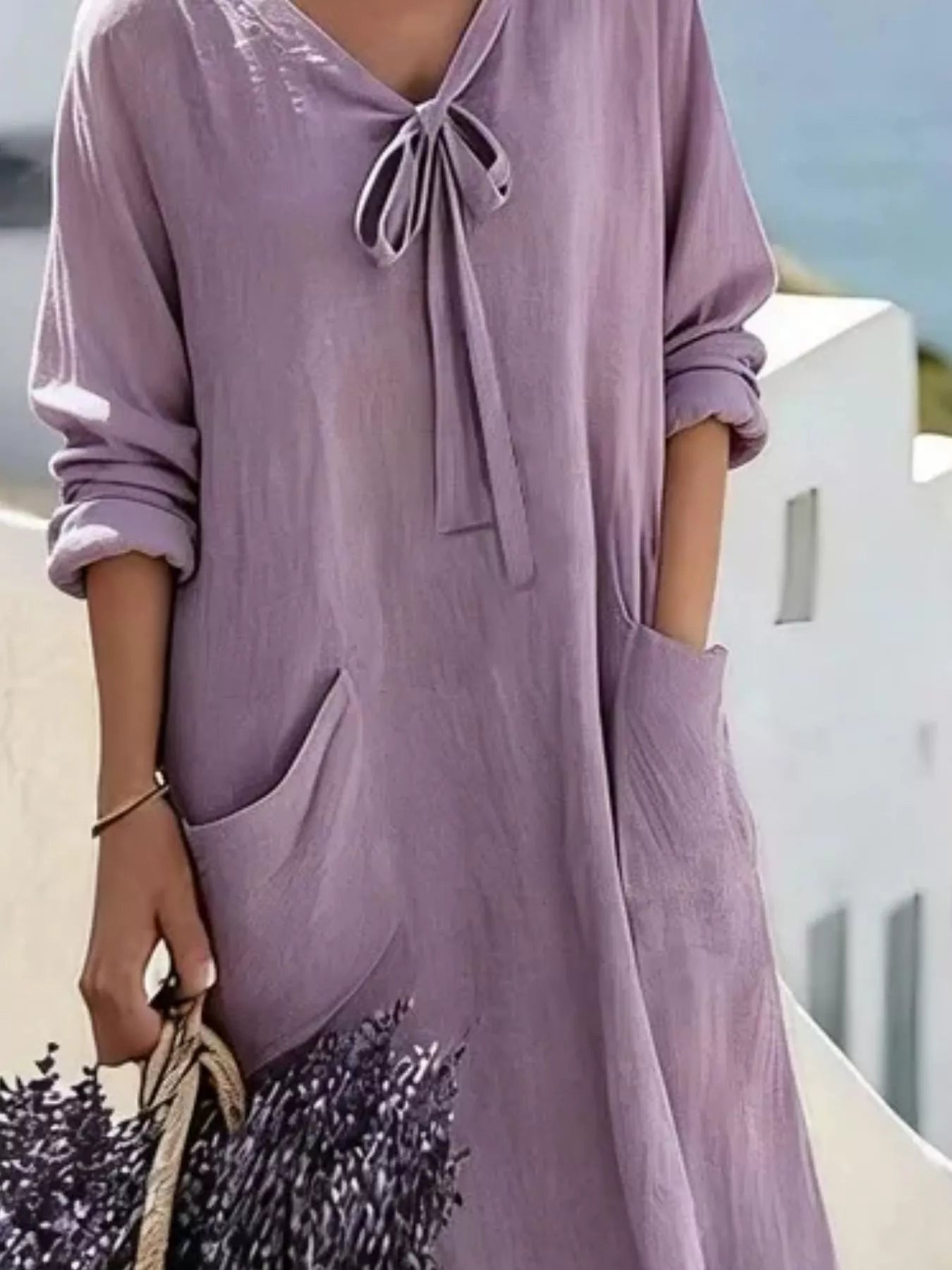 Full Size Long Sleeve Loose Maxi Dress with Pockets Plus Size