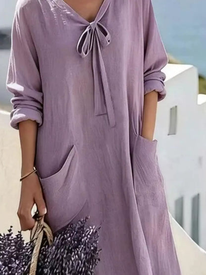 Full Size Long Sleeve Loose Maxi Dress with Pockets Plus Size