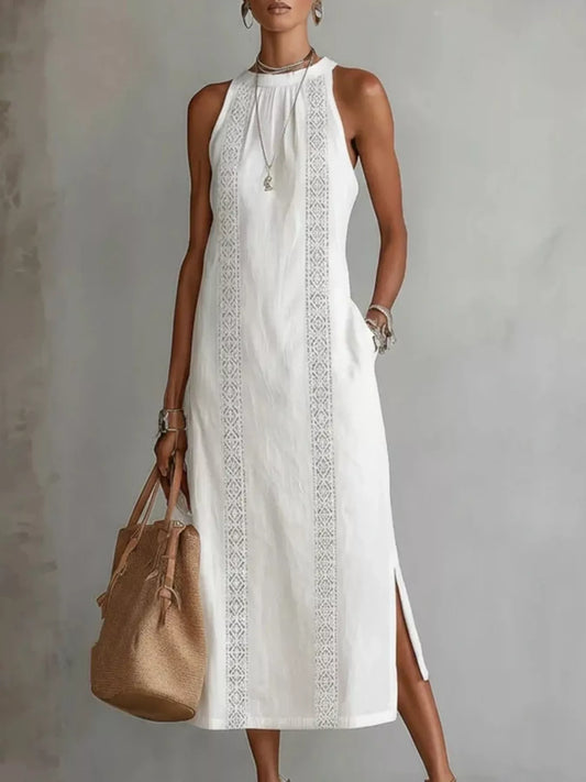 Full Size Sleeveless Lace Trim Midi Dress Plus Size
