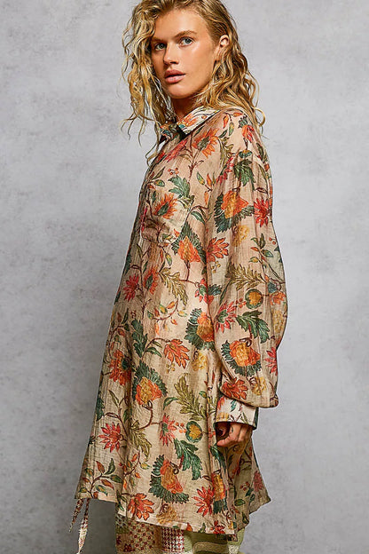 POL Metal Button Down Floral Long Sleeve Shirt