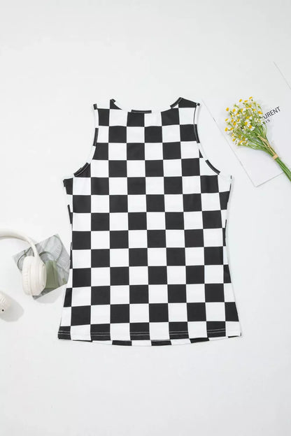 Checkerboard Printed Slim Tank Top