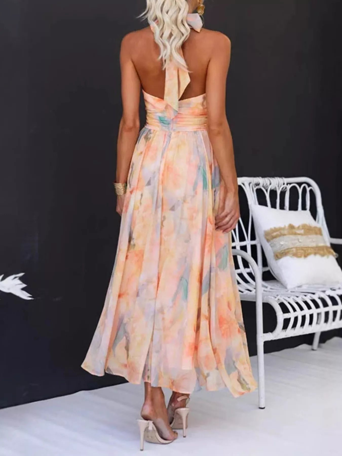 Full Size Halter Neck Floral Print Maxi Dress Plus Size