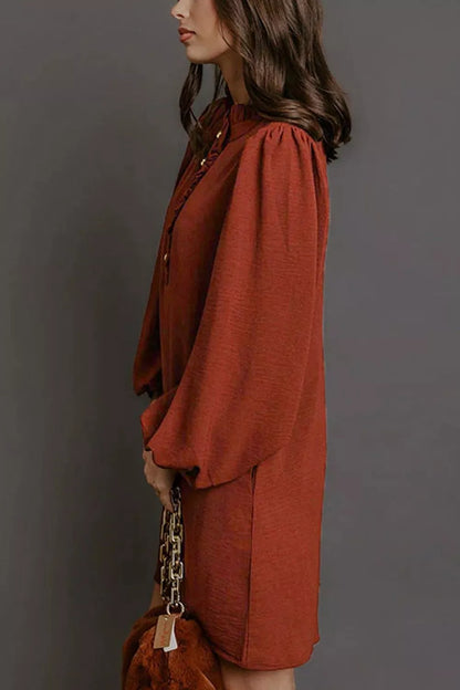 Solid Shift Long Sleeve Short Length Dress