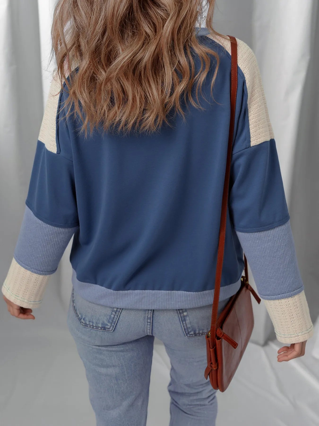 Contrast Knitted Colorblock Star Patchwork Oversize Long Sleeve Top