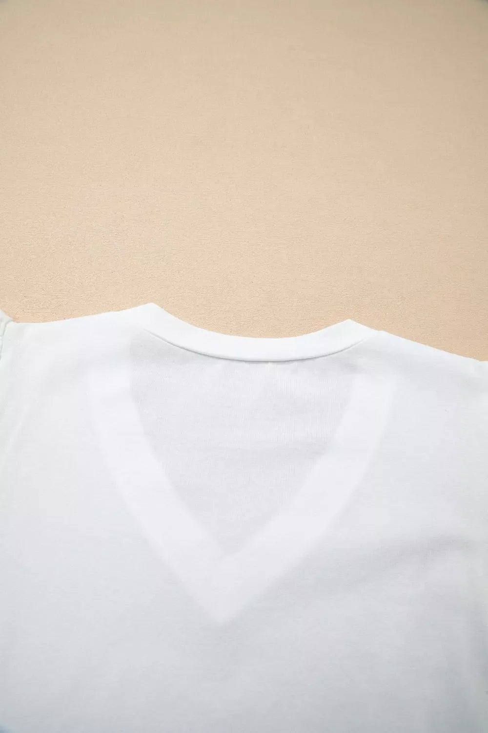 Eyelet Embroidered Flutter Sleeve Patchwork V Neck Tee