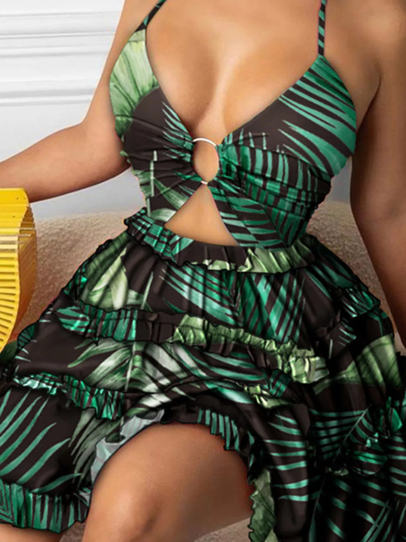 Lynn's Colorful Print Halter Neck Ruffle Mini Dress